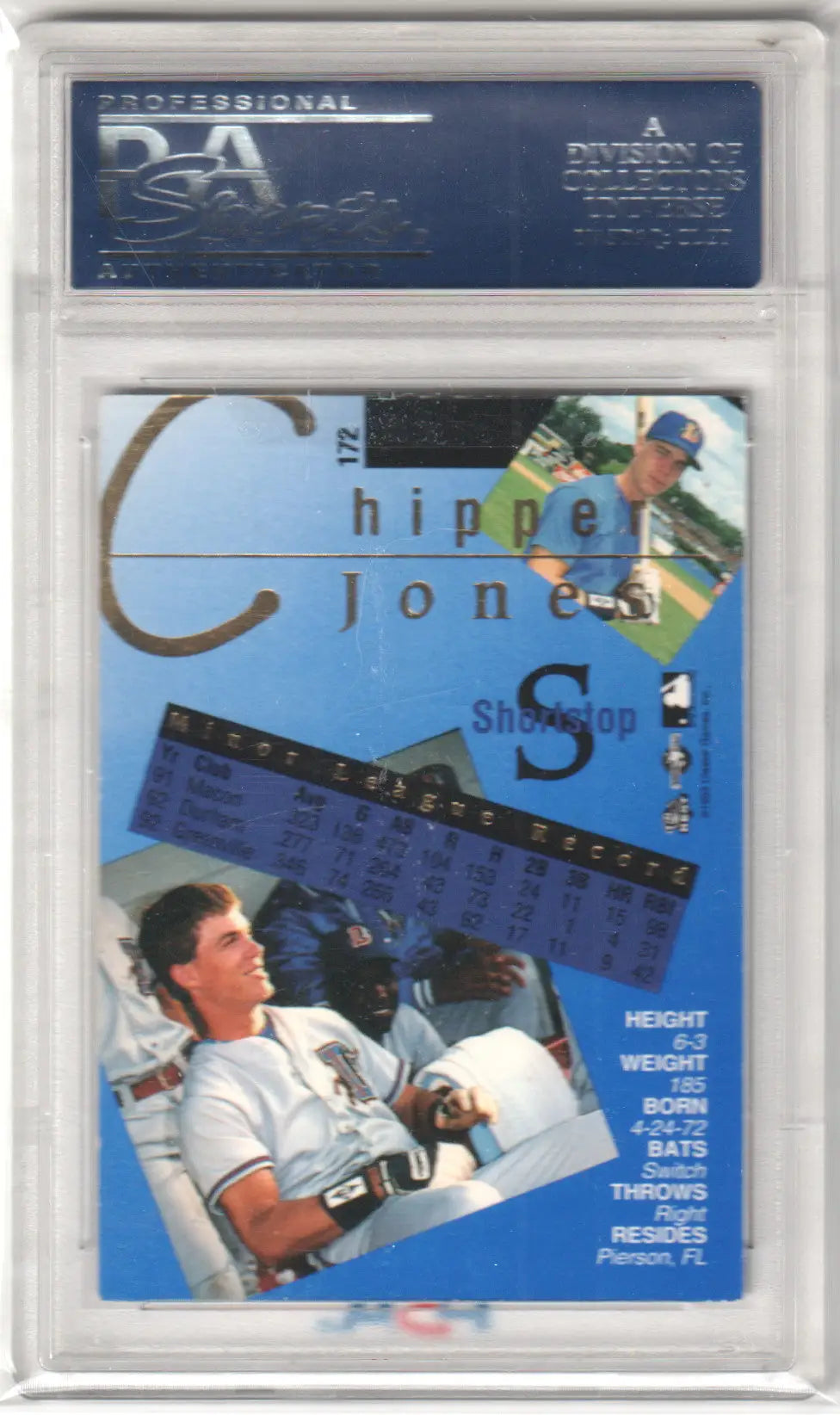 Chipper Jones 1993 Classic Best Gold RC #172 Durham Bulls PSA 8 NM-MT for Columbia Hobby