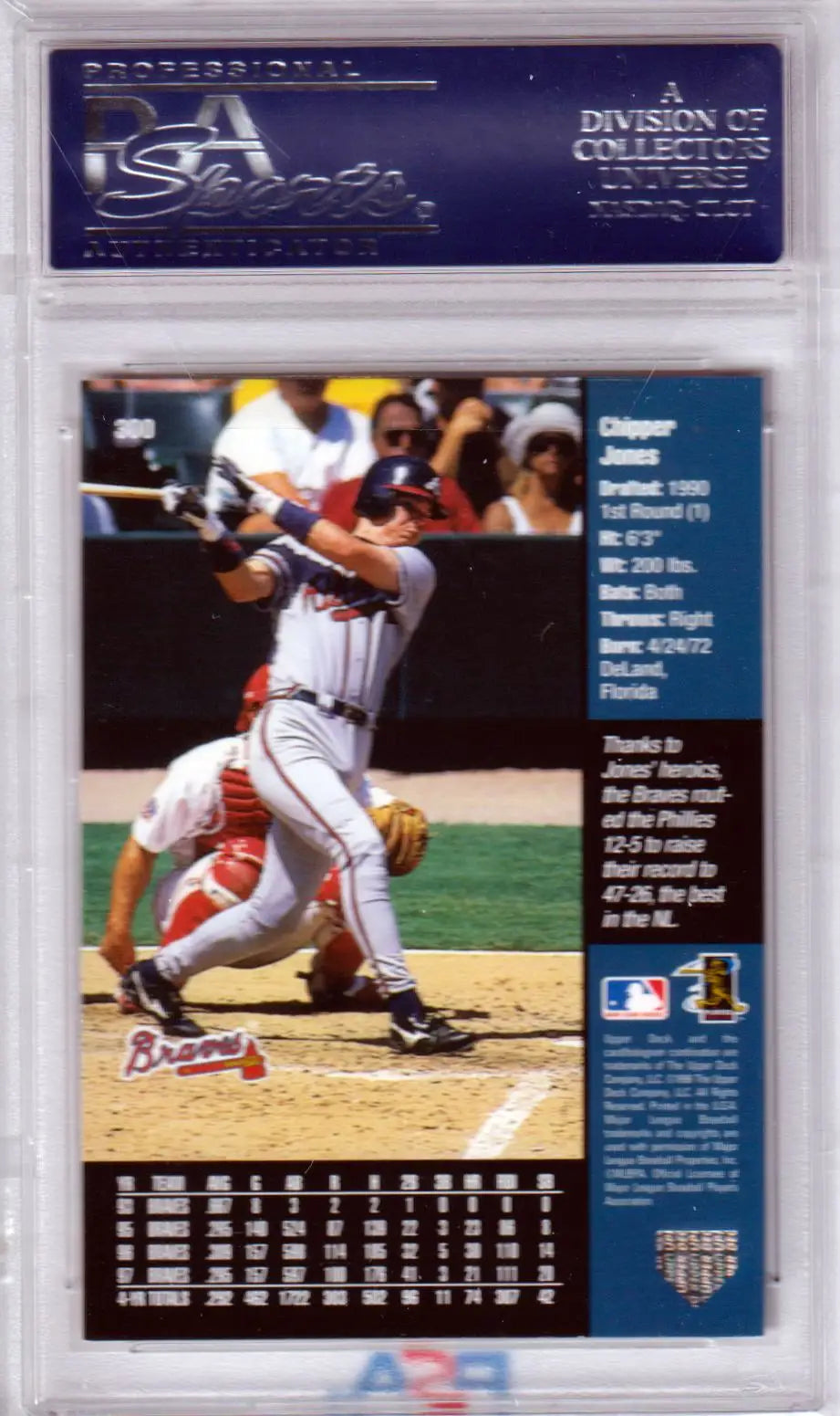 Graded Chipper Jones 1998 Upper Deck #300 PSA 10 GEM MINT baseball card from Columbia Hobby