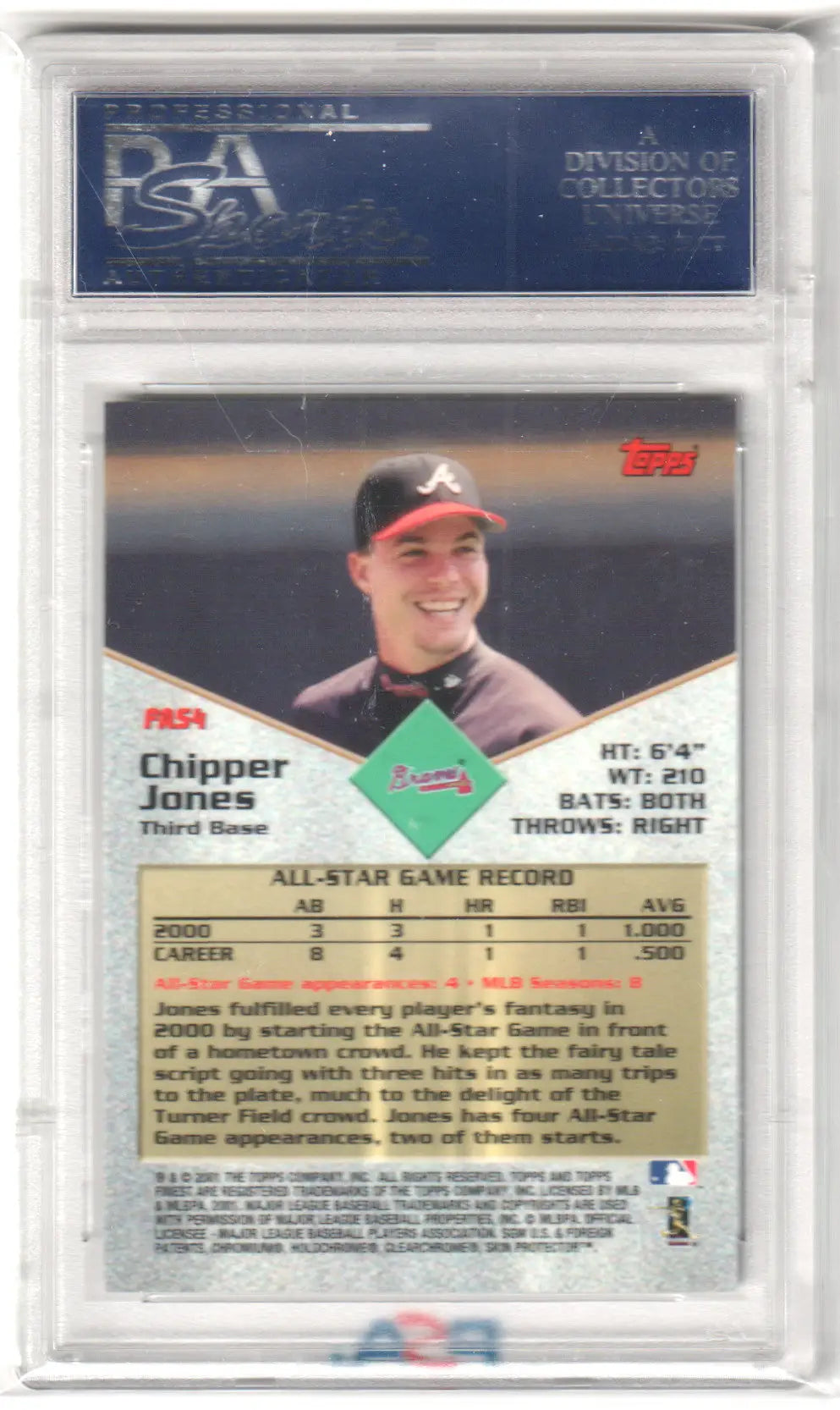 Graded Chipper Jones 2001 Topps Finest All Stars FAS4 PSA 10 GEM MINT card for sale