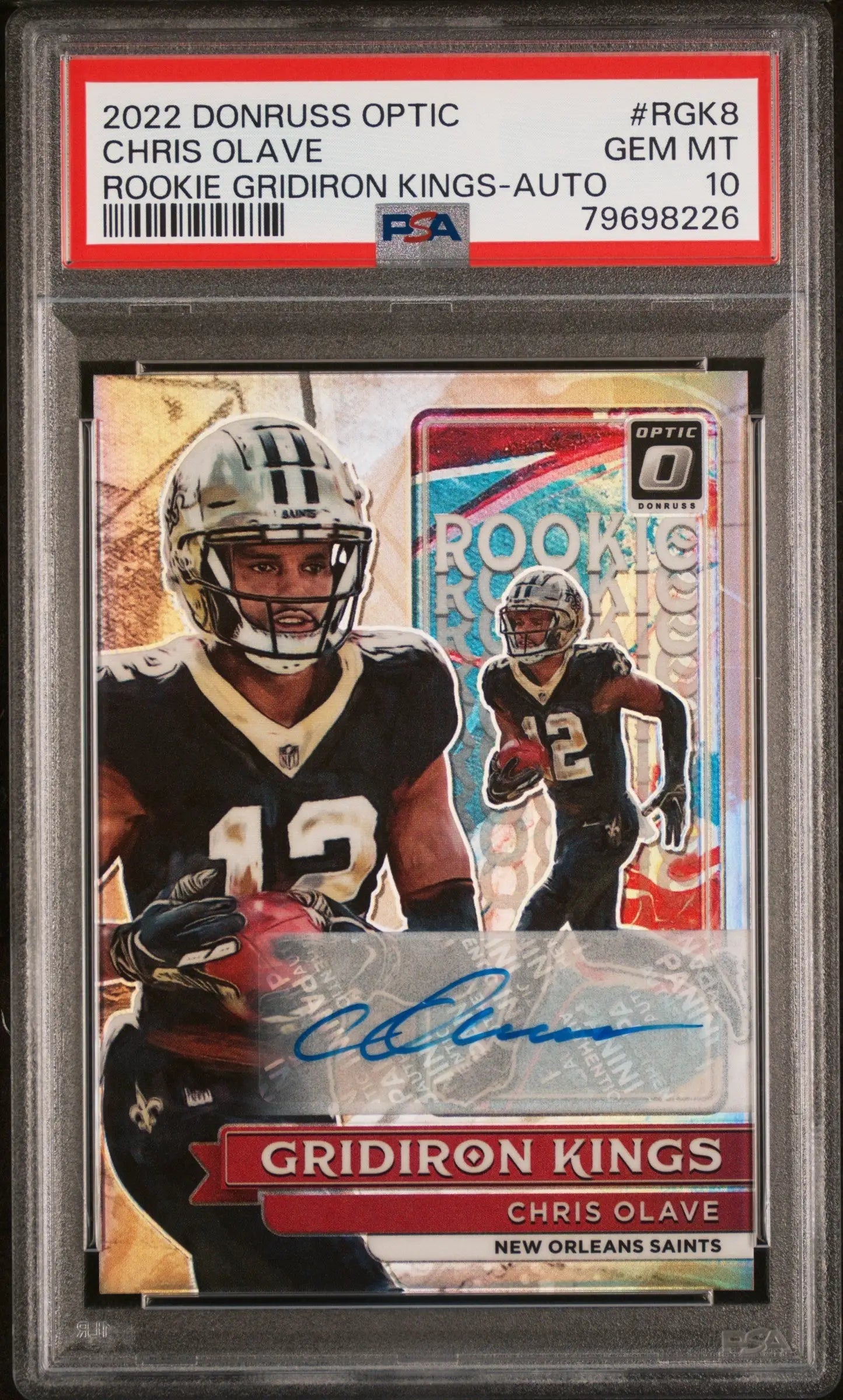 PSA 10 Gem Mint Chris Olave 2022 Donruss Optic Rookie Gridiron Kings Auto card