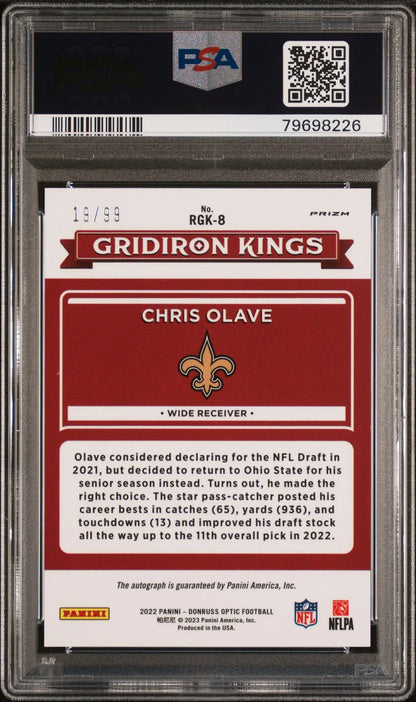 Chris Olave 2022 Donruss Optic Rookie Gridiron Kings Auto card from New Orleans Saints