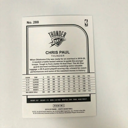 Chris Paul 2019-20 Hoops #288 Basketball Card featuring Oklahoma City Thunder player