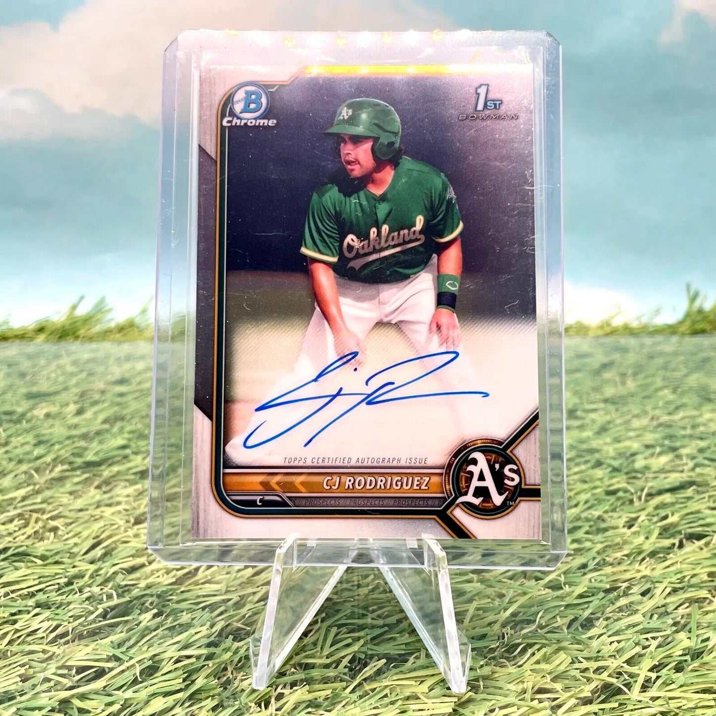 Autographed CJ Rodriguez baseball card from Bowman 1st Base Chrome Auto Oakland Athletics