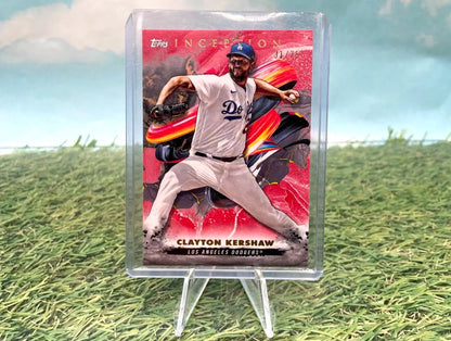 Clayton Kershaw Red #31/75 baseball card from 2023 Topps Inception L.A. Dodgers