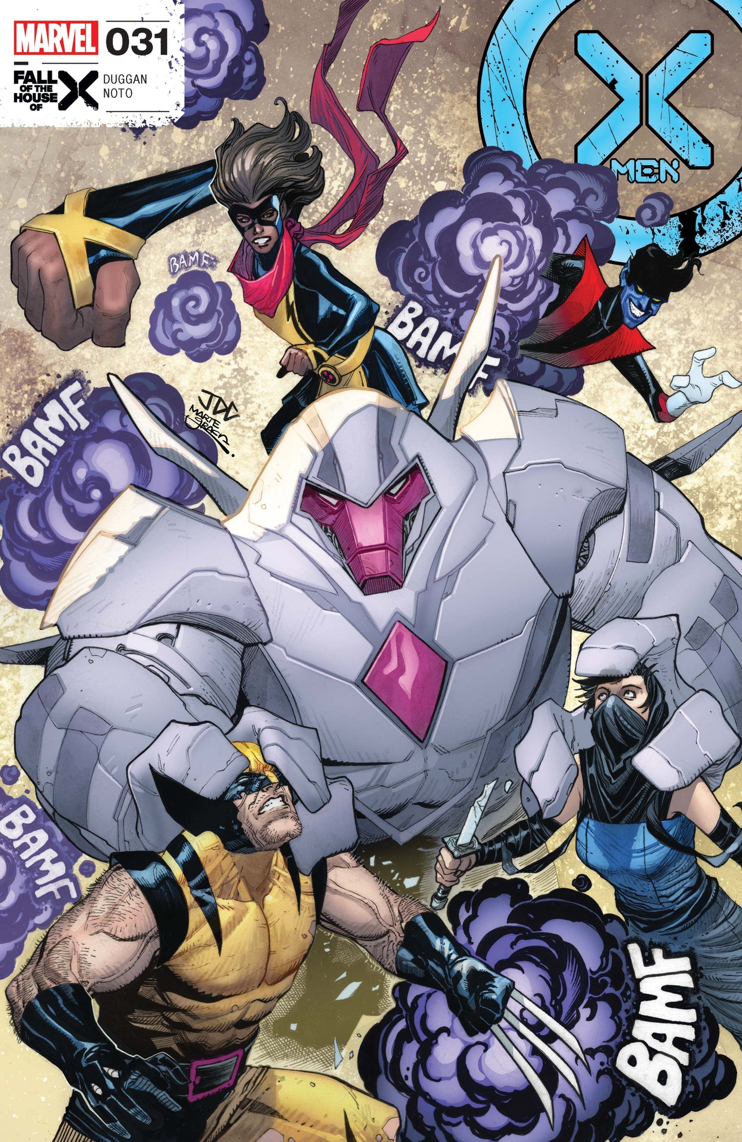 Robotic figure with purple energy in X-Men 31 trading card design