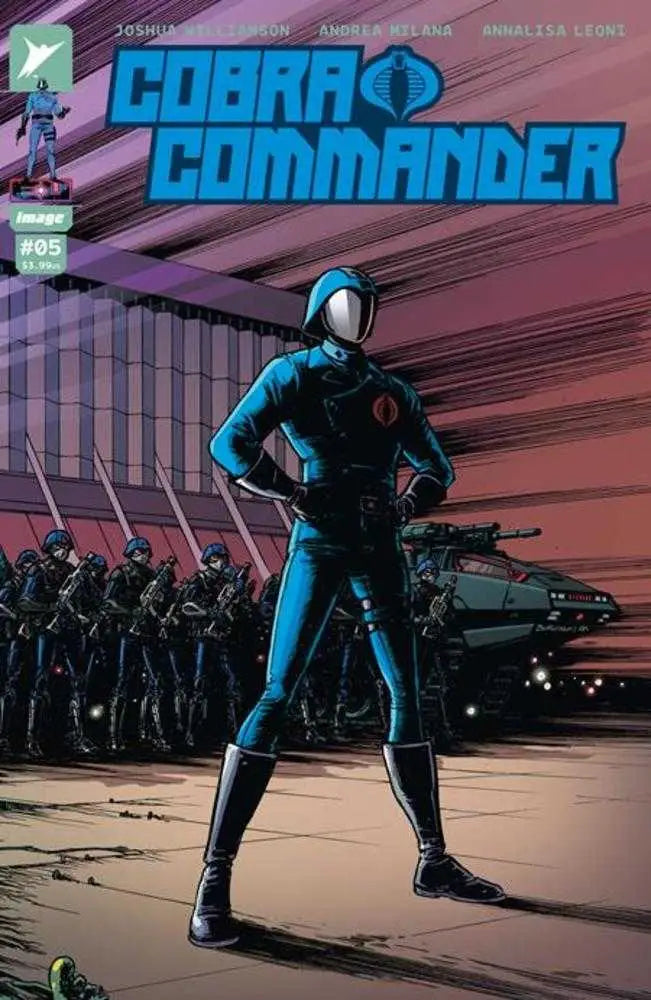 Comic book cover of Cobra Commander #5 featuring a helmeted figure in dark uniform