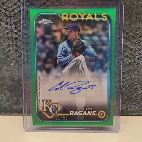 Cole Ragans autographed baseball card from Topps Chrome Green /99 Royals AC-CRA