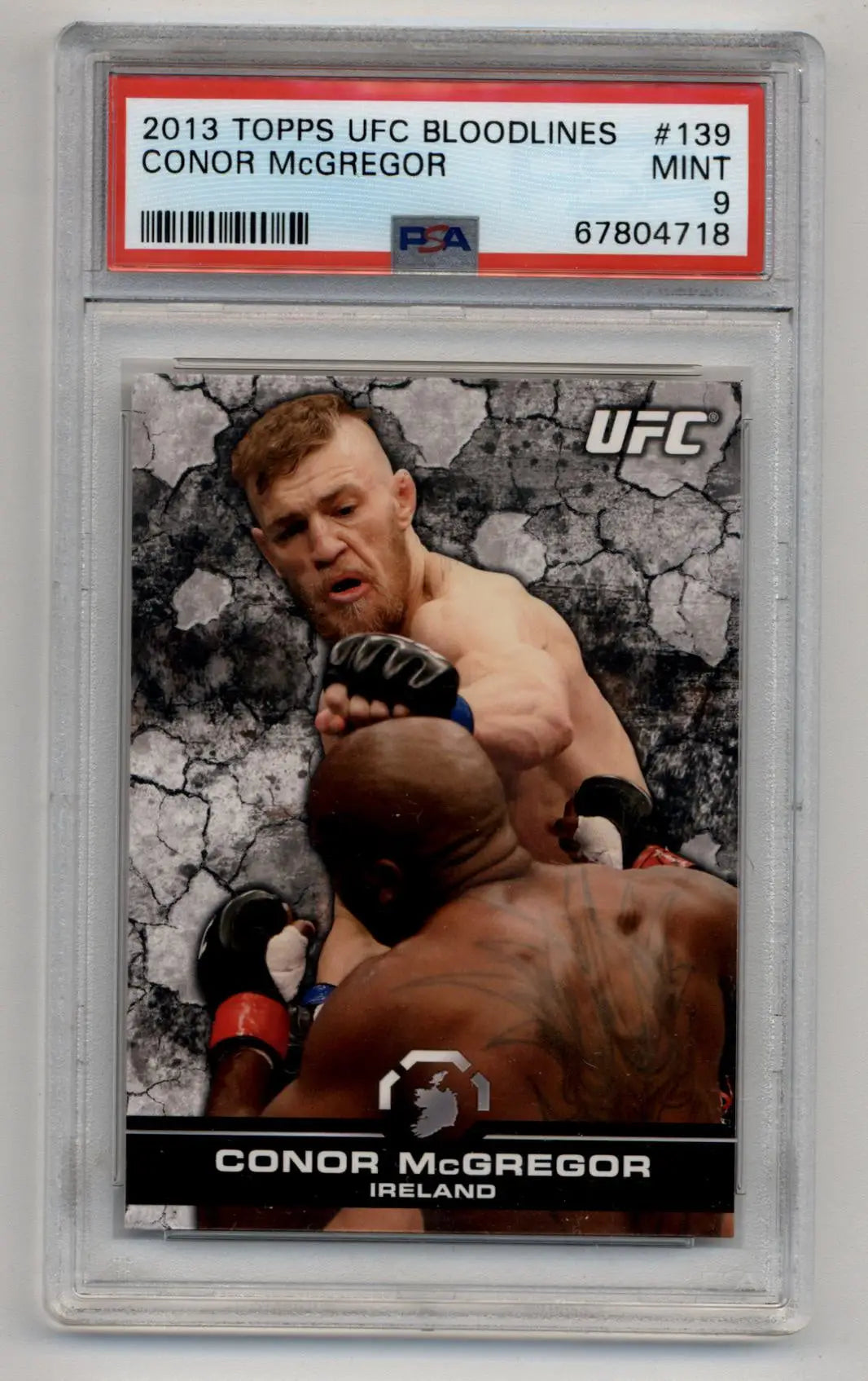 PSA-graded Conor McGregor 2013 Topps UFC Bloodlines trading card in protective case