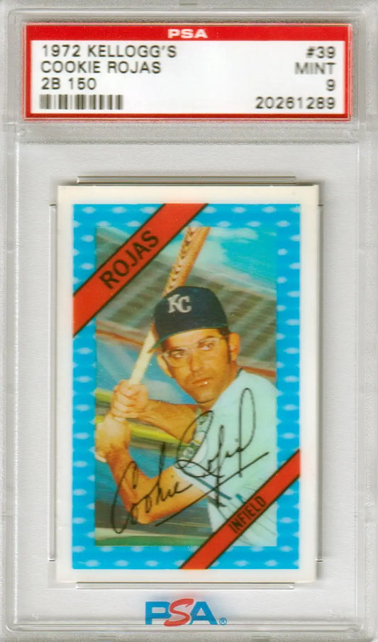 PSA-graded 1974 Kellogg’s Cookie Rojas trading card for Kansas City Royals collectibles