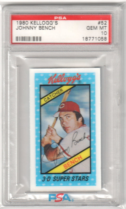 JOHNNY BENCH 1980 Kellogg's 3D Super Stars #52 PSA 10 GEM MINT - REDS