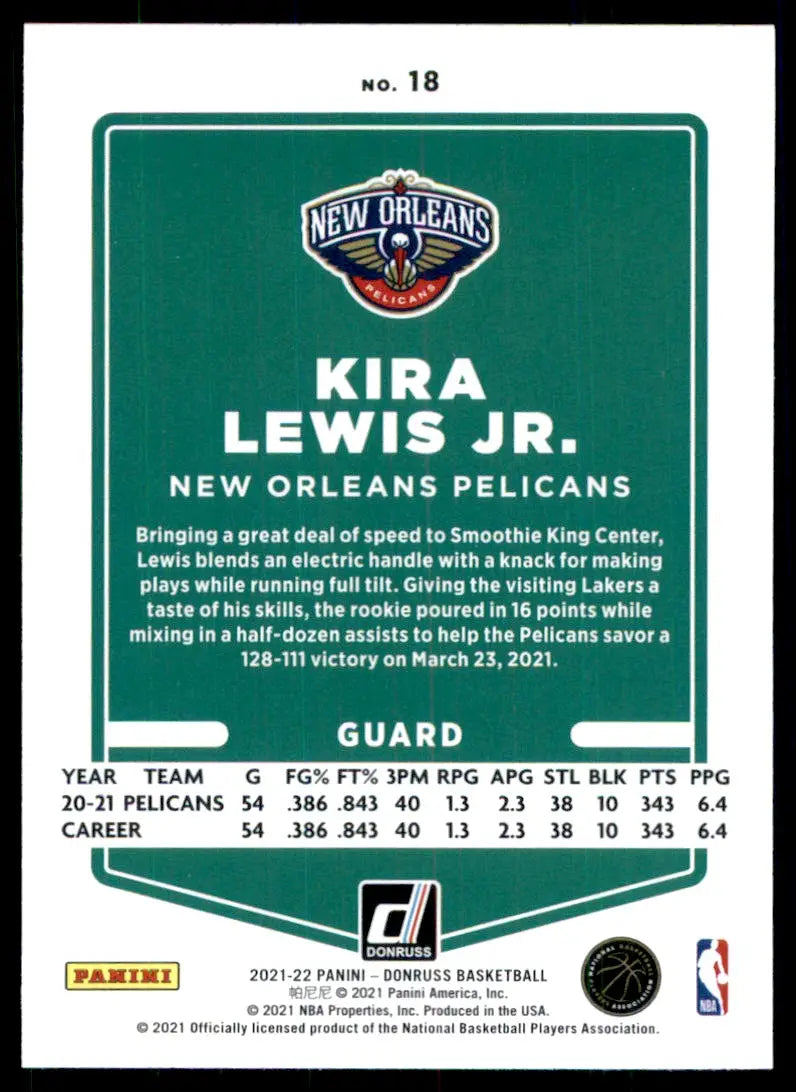 2021-22 Panini Donruss Kira Lewis Jr. New Orleans Pelicans #18