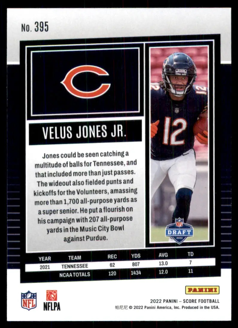 2022 Score Velus Jones Jr. Rookie Chicago Bears #395