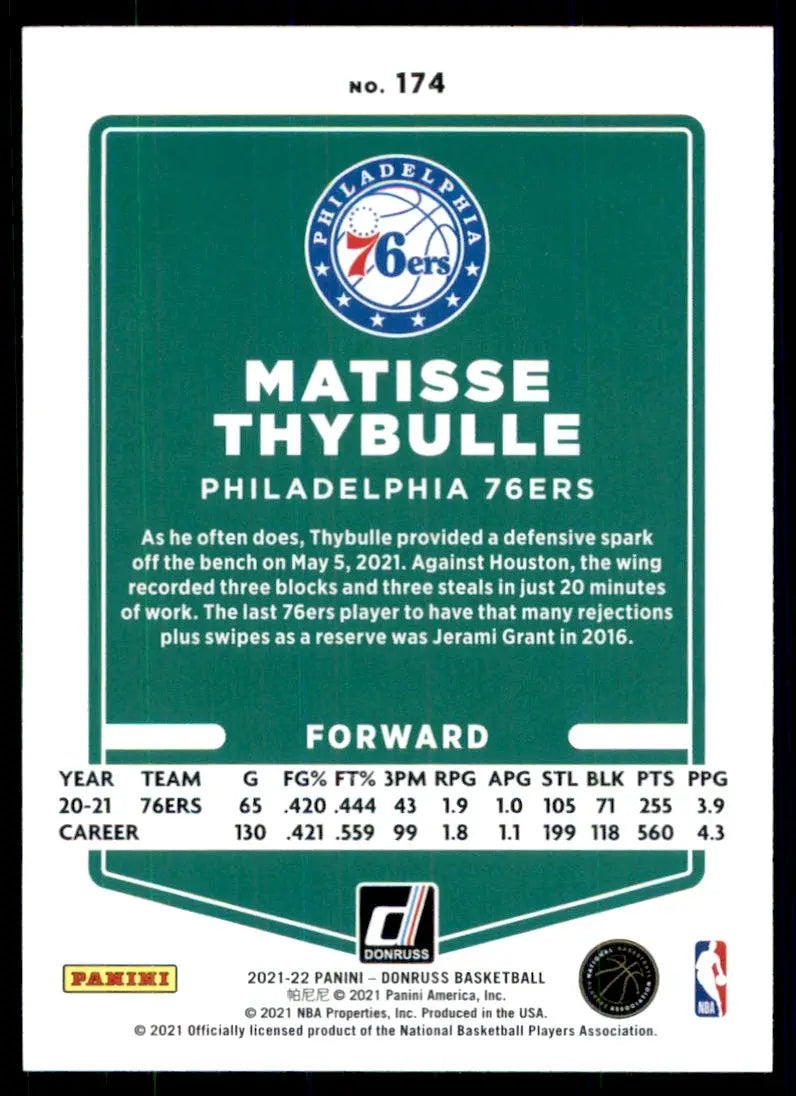 2021-22 Panini Donruss Matisse Thybulle Philadelphia 76ers #174