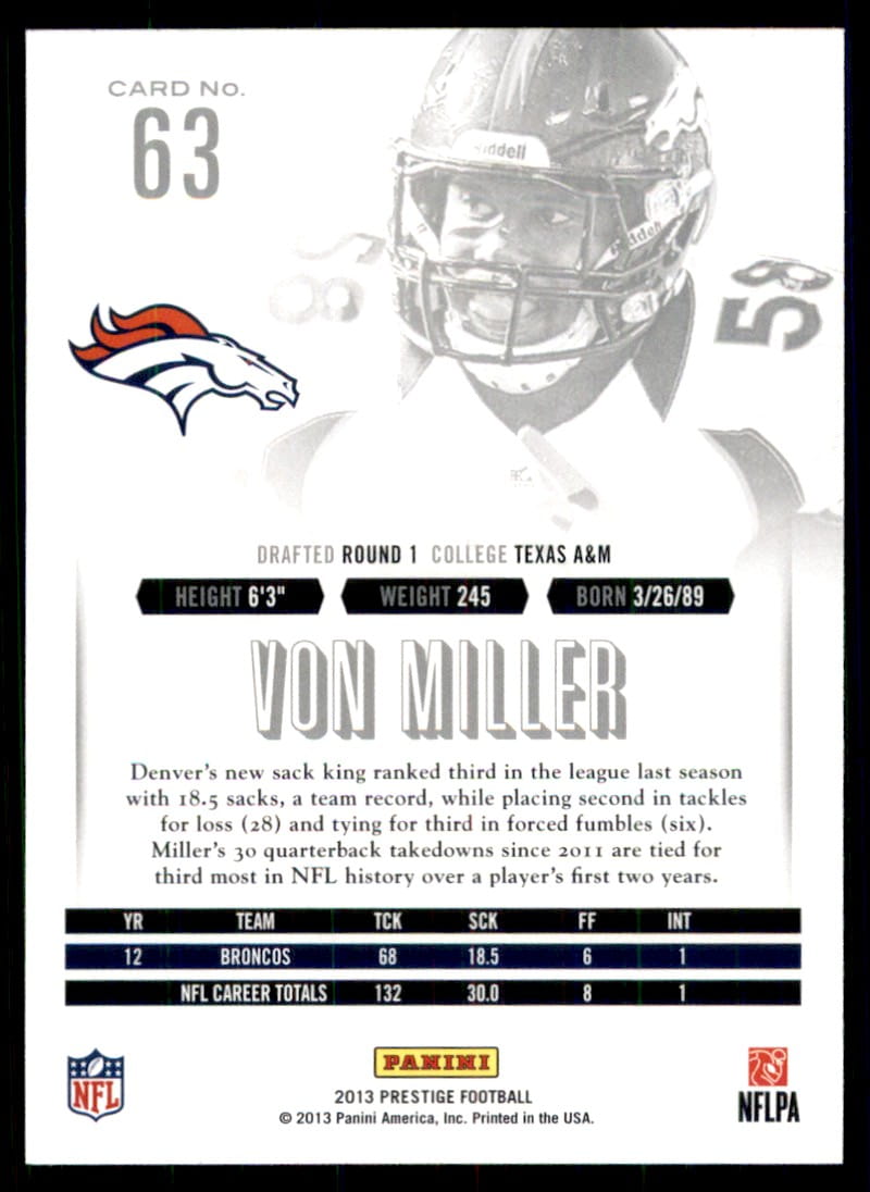 2013 Panini Prestige Von Miller Denver Broncos #63