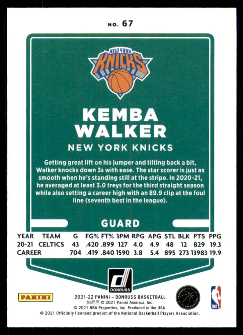 2021-22 Panini Donruss Kemba Walker New York Knicks #67