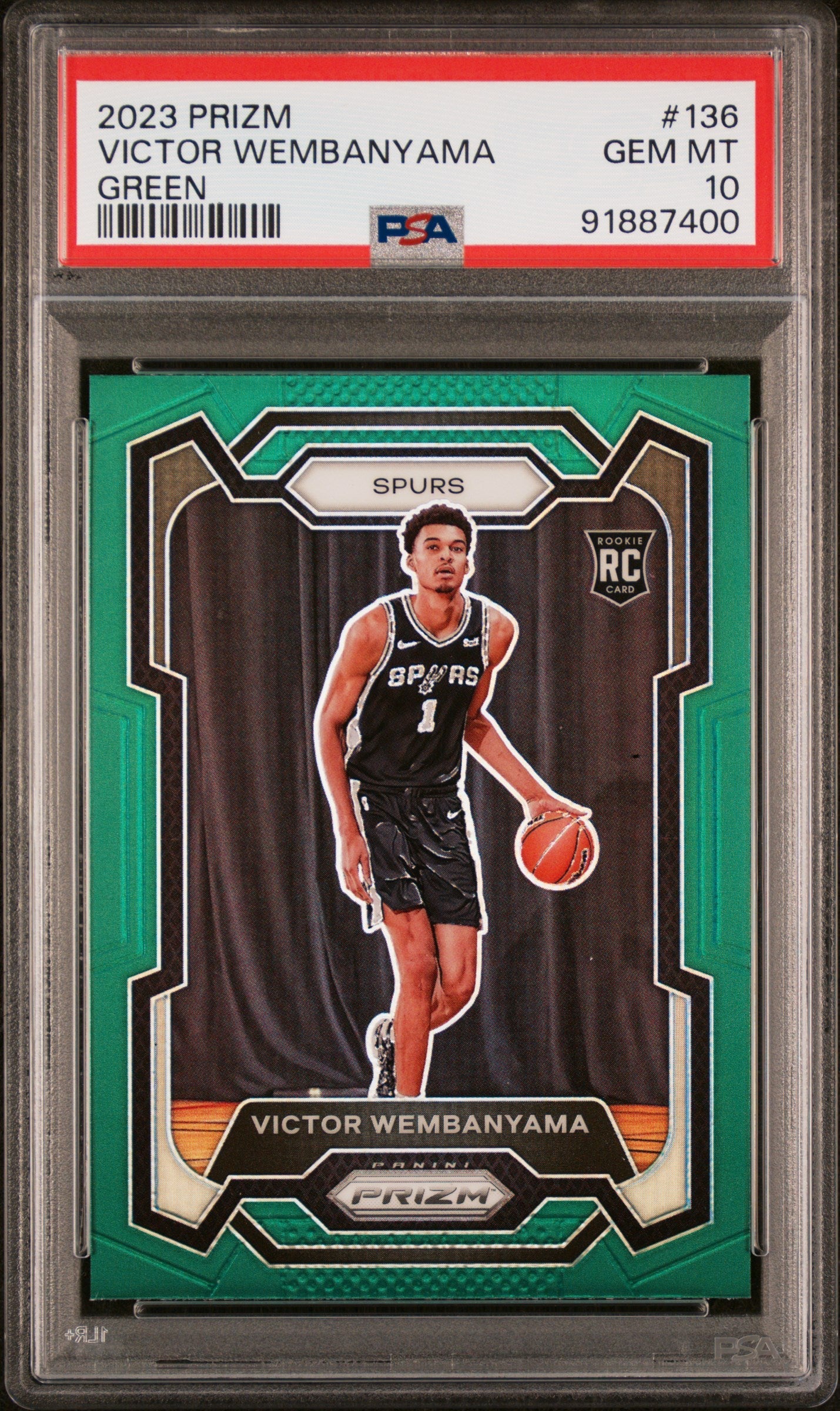 Victor Wembanyama 2023 Panini Prizm Green Prizm PSA 10 Gem Mint basketball card