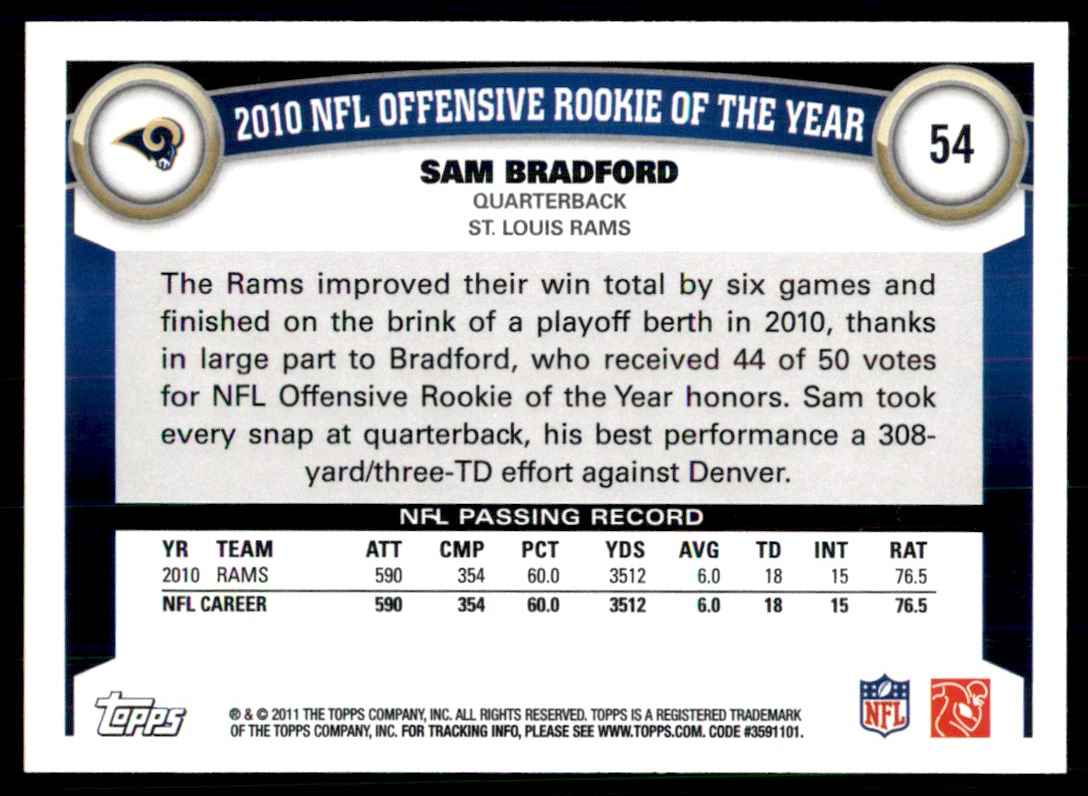 2011 Topps Sam Bradford St. Louis Rams #54