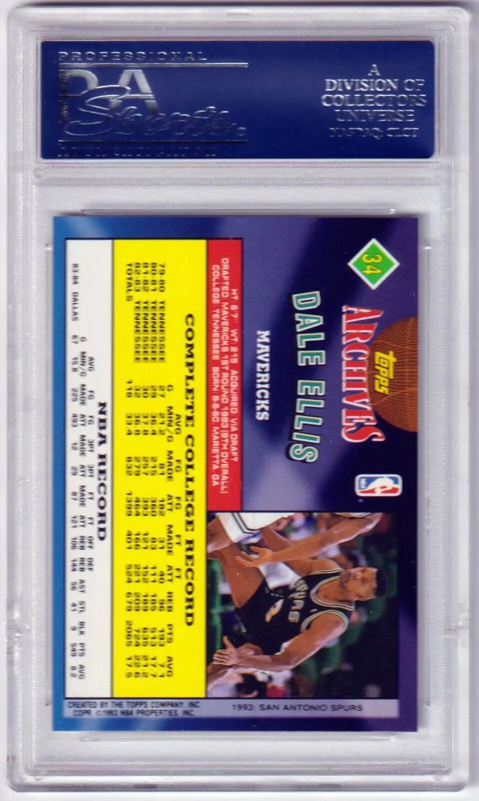 Basketball trading card in a protective holder, DALE ELLIS 1993-94 Topps Archives Gold PSA 10