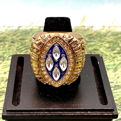 Gold Dallas Cowboys Super Bowl Ring Replica with Blue and Crystal Accents