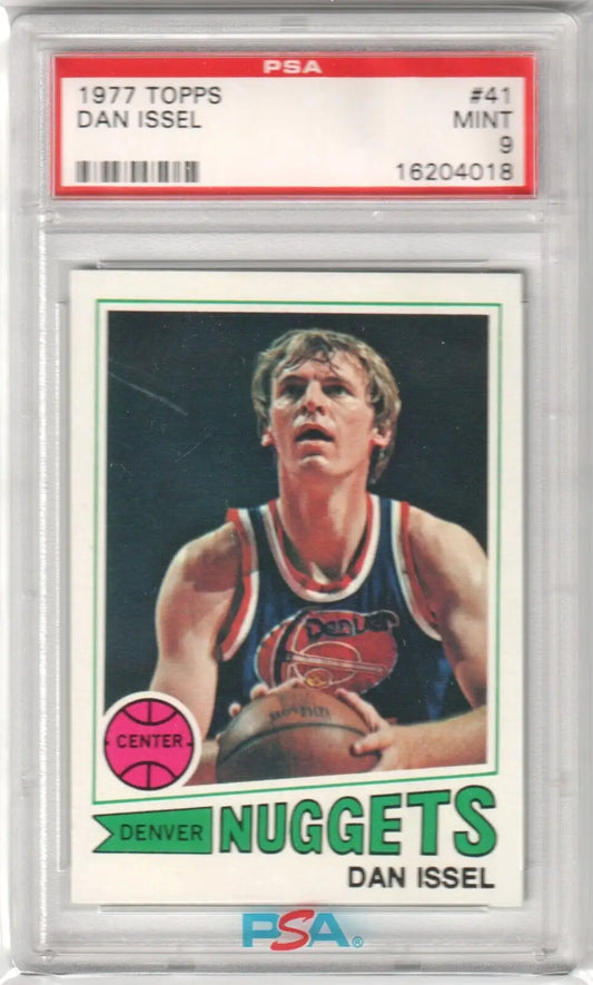 PSA-graded 1977 Topps Denver Nuggets card in case, ideal for single cards enthusiasts