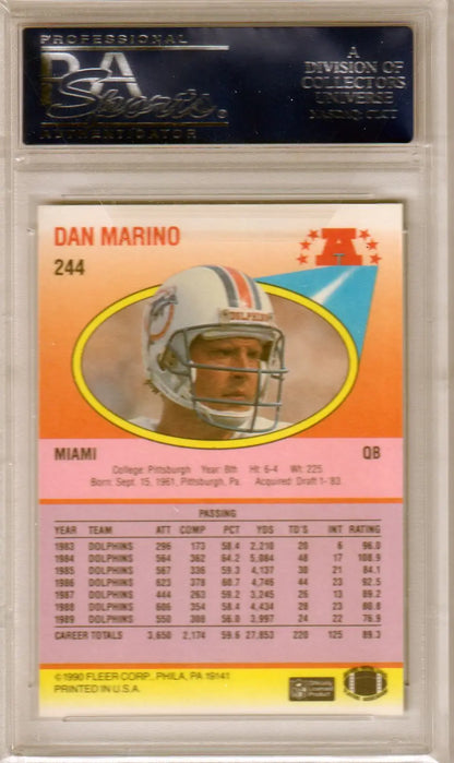 Graded Dan Marino 1990 Fleer trading card in gem mint condition from Columbia Hobby