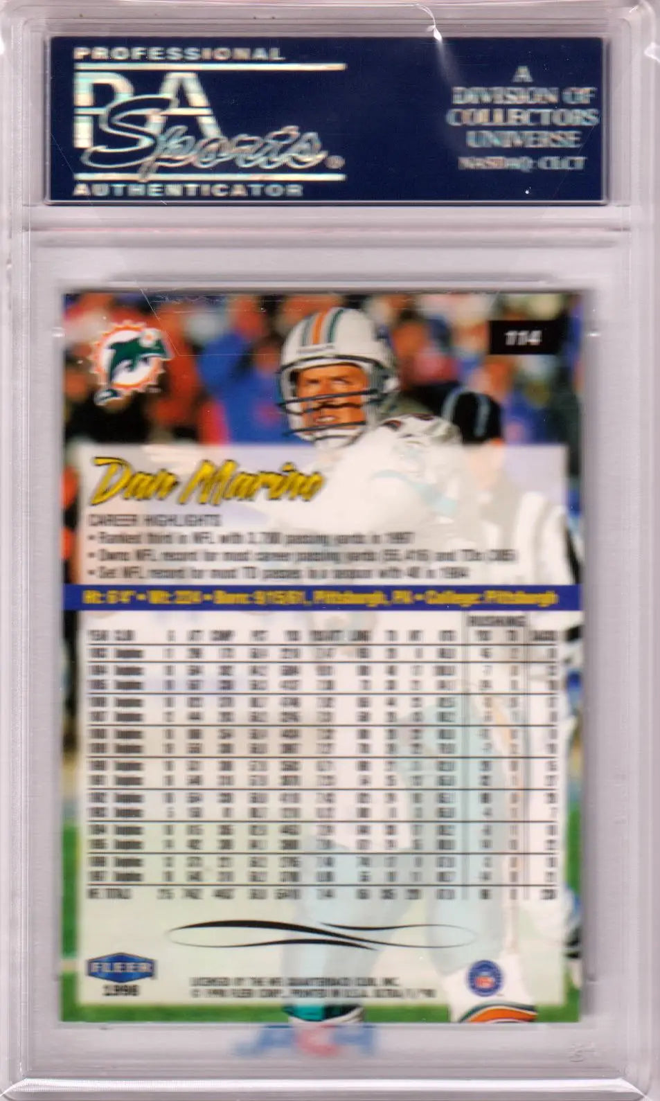 DAN MARINO 1998 Fleer Ultra #114 PSA 10 GEM MINT card in protective case by Columbia Hobby