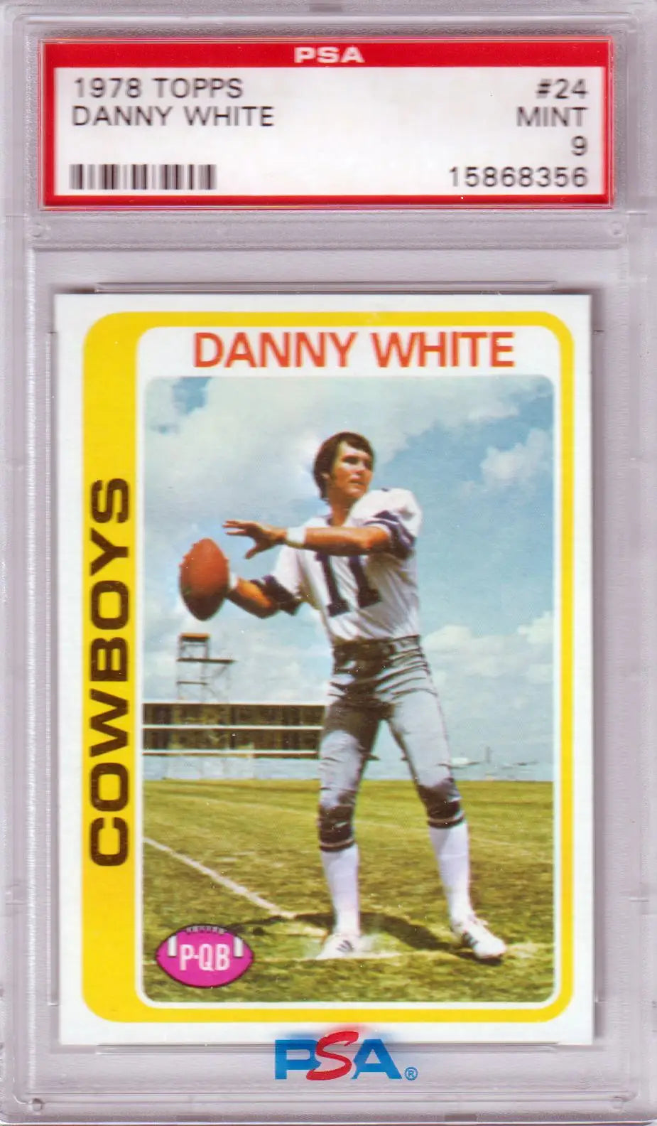 PSA-graded 1978 Topps Danny White #24 football card in protective case for Columbia Hobby