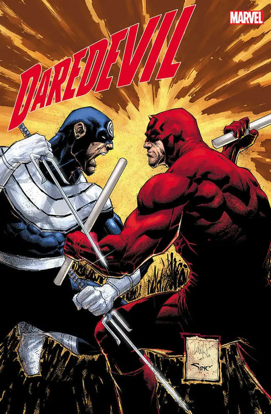 Comic book cover of Daredevil #1 featuring hero vs armored foe, perfect for trading cards