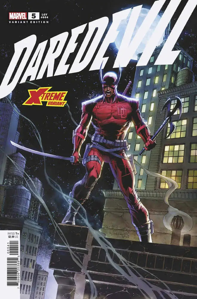 Daredevil in red costume poses on rooftop for Daredevil #5 Williams X-Treme Marvel Variant