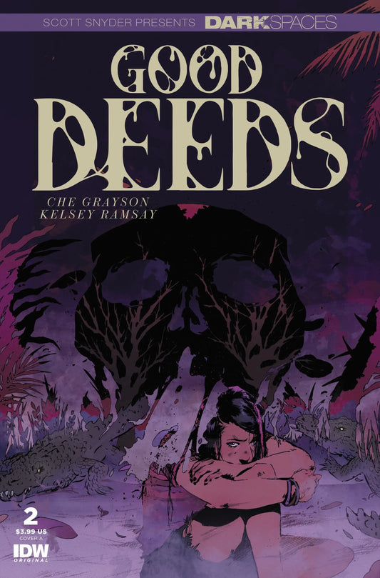 Comic book cover for Dark Spaces: Good Deeds #2 features dark silhouettes and purple sky