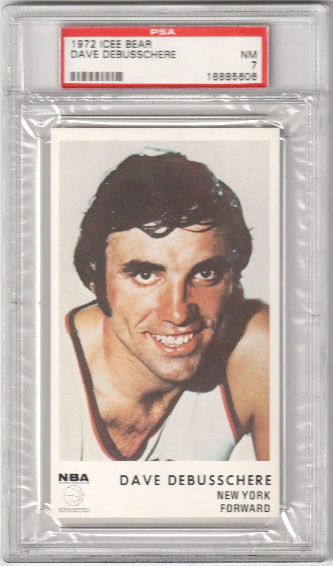 PSA-graded Dave De Busschere 1972 Icee Bear trading card featuring New York Knicks player