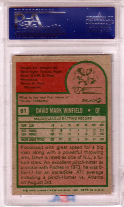 Dave Winfield 1975 Topps #61 PSA 8 NM-MT trading card in protective case, Columbia Hobby