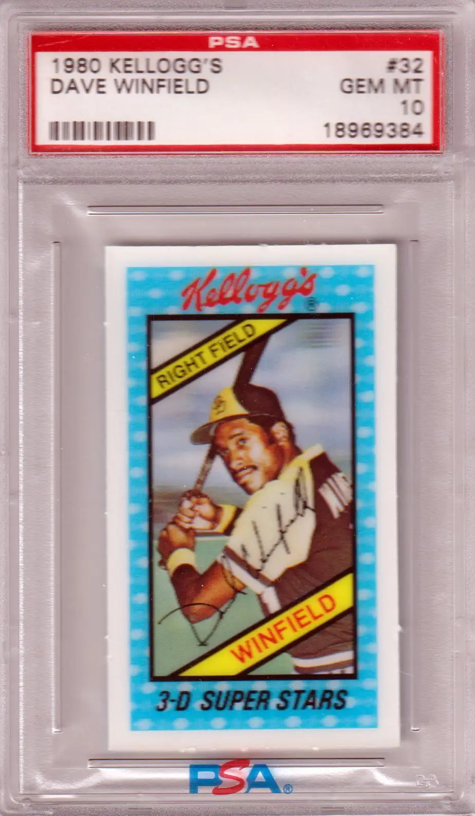 PSA-graded 1980 Kellogg’s Dave Winfield Padres baseball card in batting pose