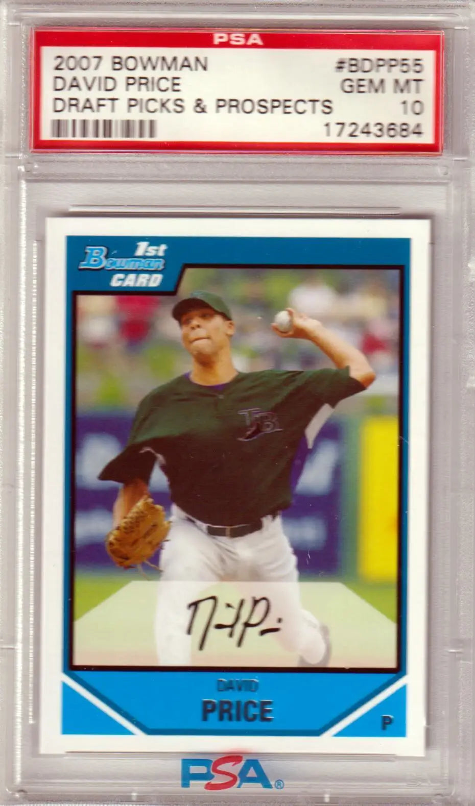 PSA 10 GEM MINT David Price 2007 Bowman Draft Picks rookie card in action