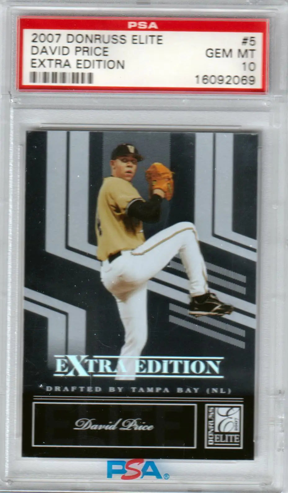 PSA 10 GEM MINT David Price 2007 Donruss Elite Extra Edition baseball card pitcher action