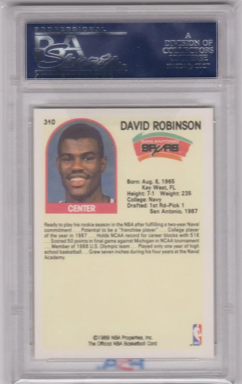 David Robinson 1989-90 Hoops RC Rookie #310 in protective case, single cards, Columbia Hobby