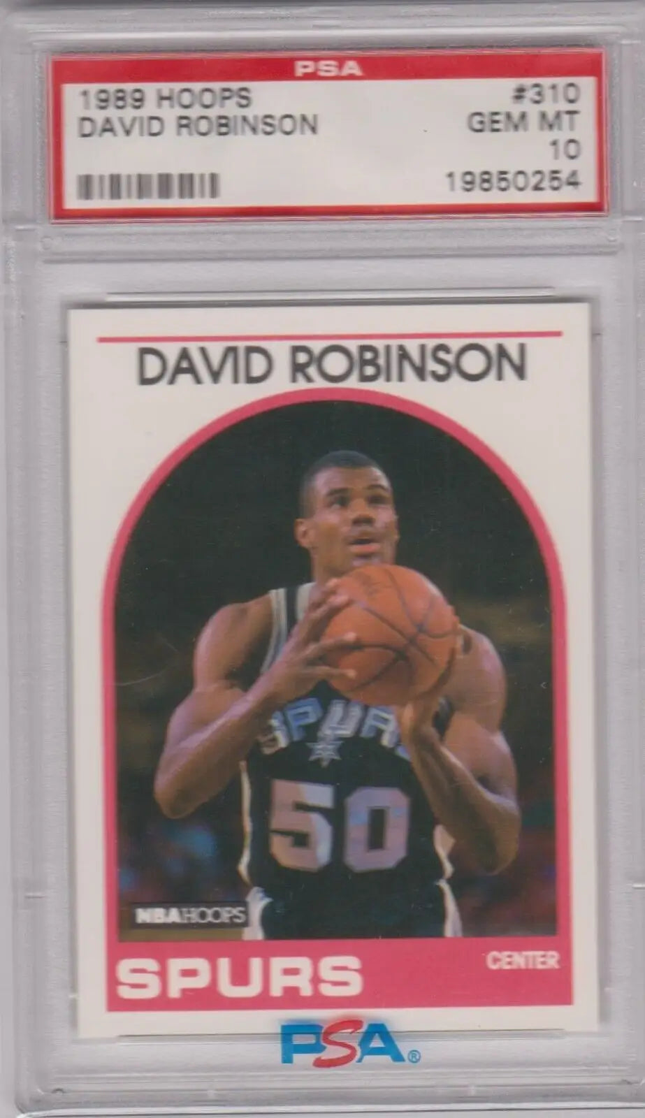 PSA-graded 1989 Hoops David Robinson rookie card, black Spurs jersey, GEM MINT condition