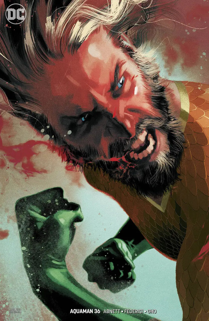 Intense close-up portrait of Aquaman for DC Comics trading cards variant edition