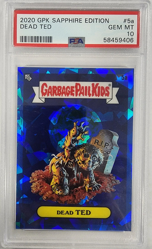 PSA 10 Gem Mint Dead Ted Garbage Pail Kids trading card in holographic blue foil