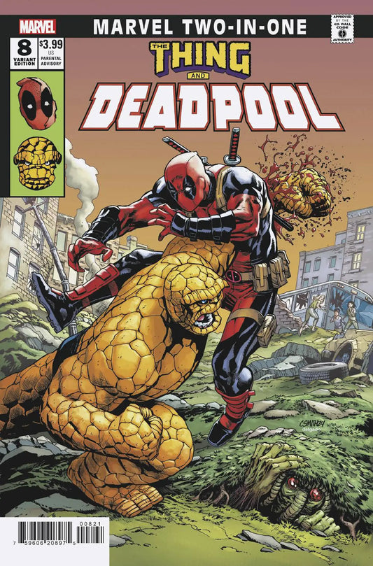 Comic book cover of Deadpool battling The Thing by Cory Smith Marvel Two in One