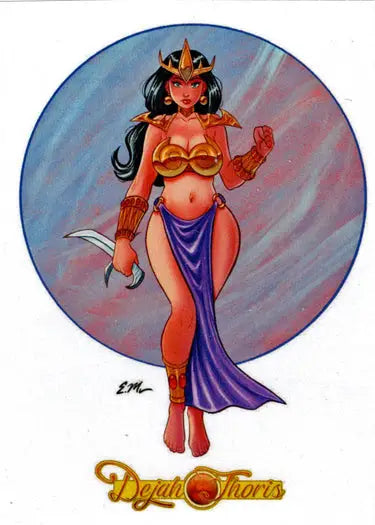 Stylized cartoon warrior princess in exotic attire on Dejah Thoris promo card