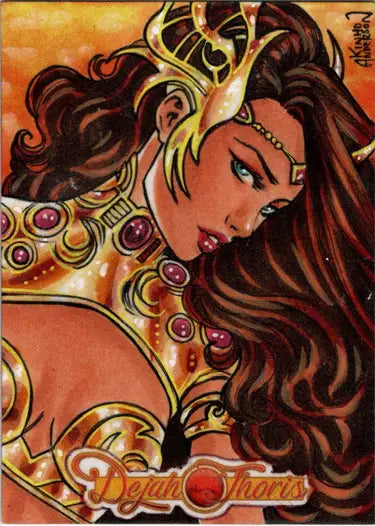 Fantasy sketch card by Kinho Anderson featuring a warrior in ornate golden armor