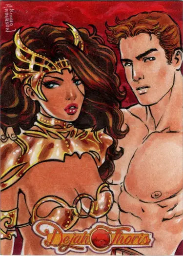 Anime-style sketch card of Dejah Thoris by Kinho Anderson in a romantic fantasy setting