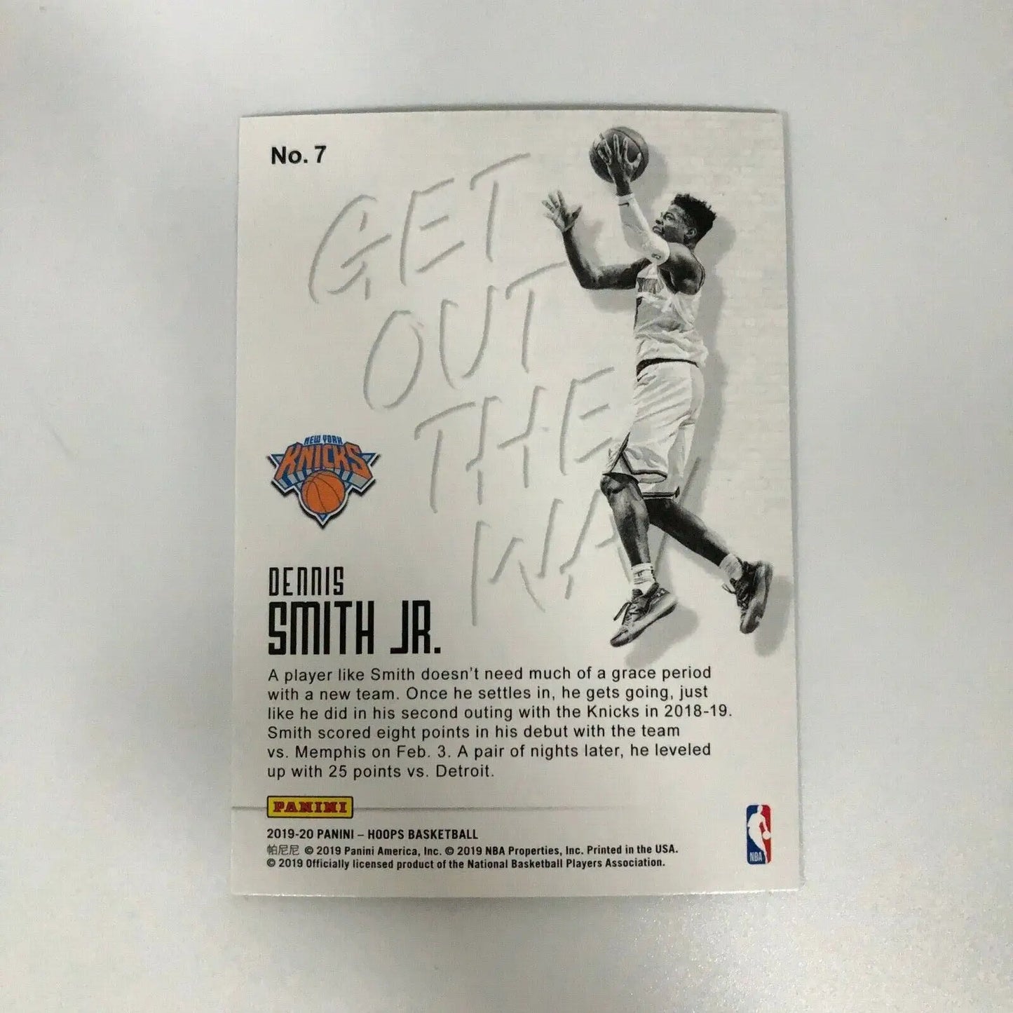 Dennis Smith Jr. 2019–20 Hoops #7 Get Out The Way Insert New York Knicks basketball card