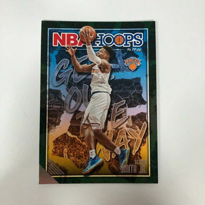 Dennis Smith Jr. 2019–20 Hoops card featuring New York Knicks Get Out The Way Insert