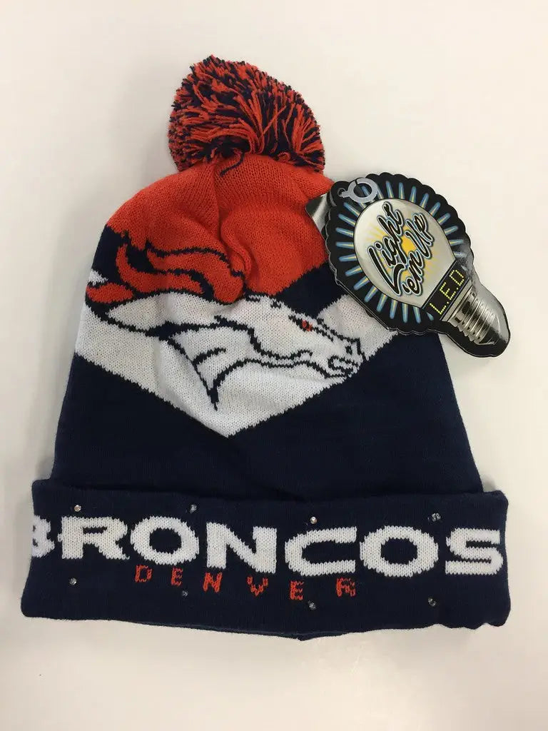 Denver Broncos Big Logo Colorblock Light Up Beanie with pom-pom and team logo