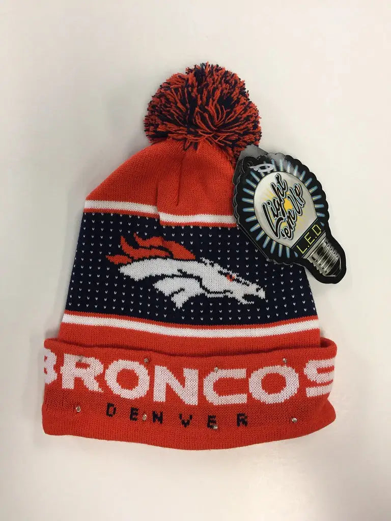 Denver Broncos Big Logo Knit Light Up Beanie with pom-pom for winter style