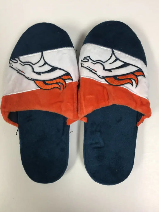 Denver Broncos Mens Colorblock Slide Slippers featuring team logo design and shoe size options