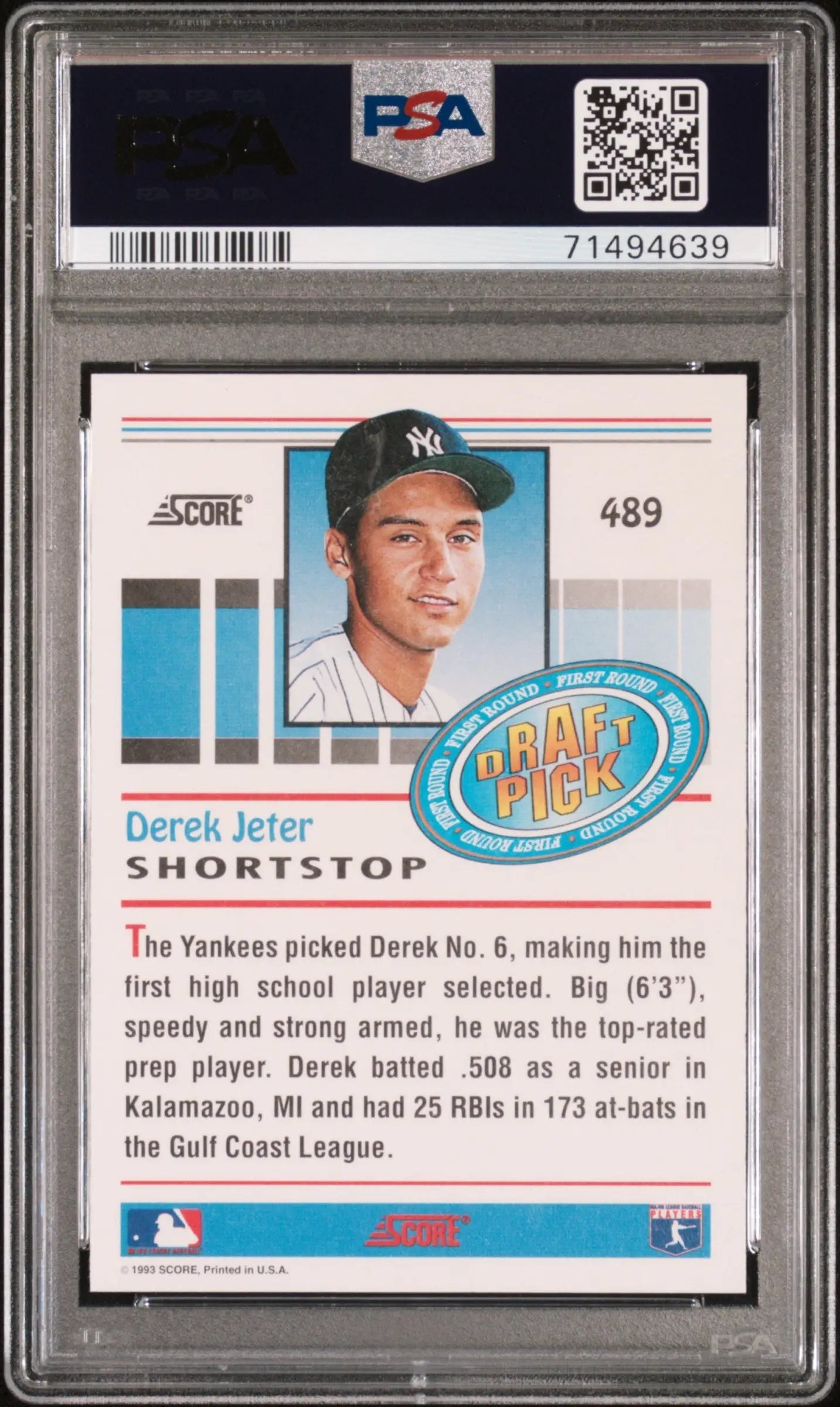 PSA-graded Derek Jeter 1993 Score Rookie card, a must-have for Columbia Hobby trading cards