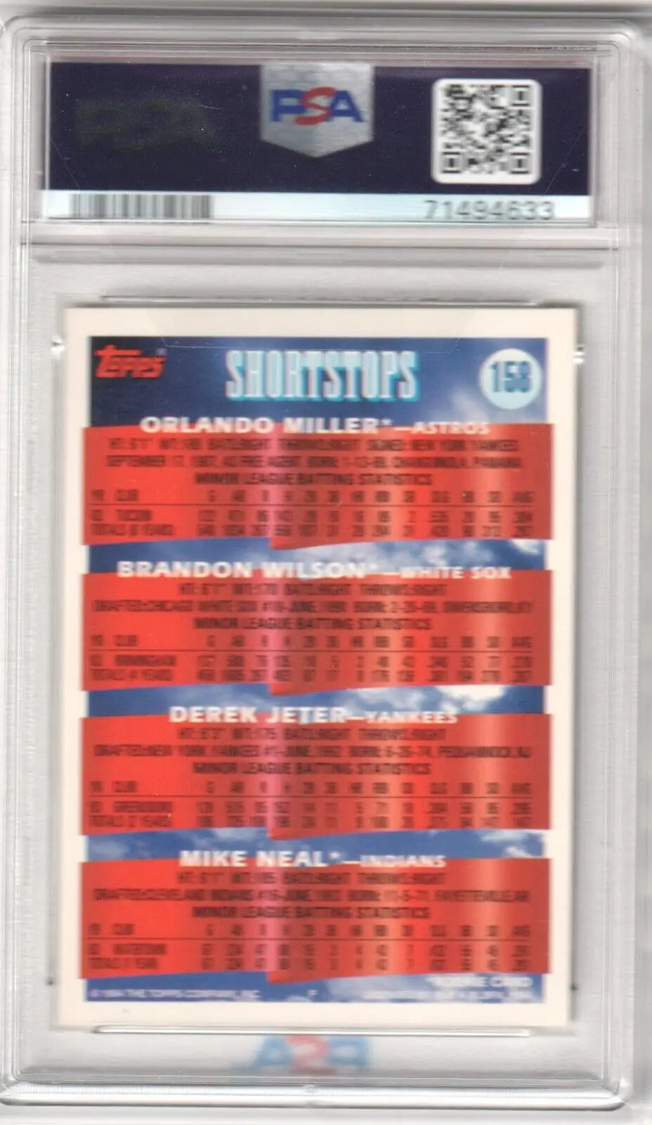 PSA-graded Derek Jeter 1994 Topps Gold Prospects RC card with player statistics, box free shipping